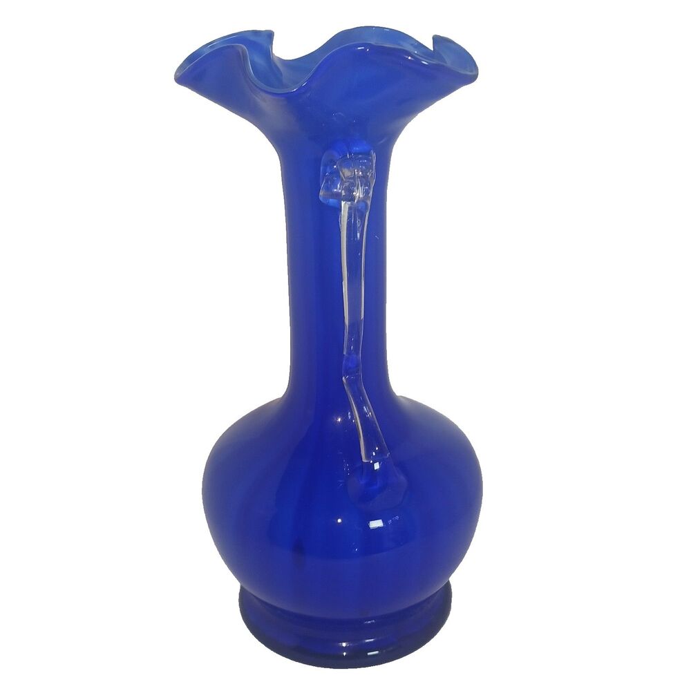 Venitian Style Art Glass Cobalt Blue Stretched Hand Blown Pontil Mark Bud Vase - Picture 2 of 11